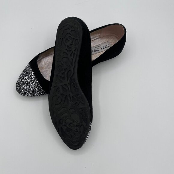 Jimmy Choo Black Suede & Glitter Cap-Toe Ballet Flats – Size 37.5 (US: 7/7.5) - Picture 4 of 6